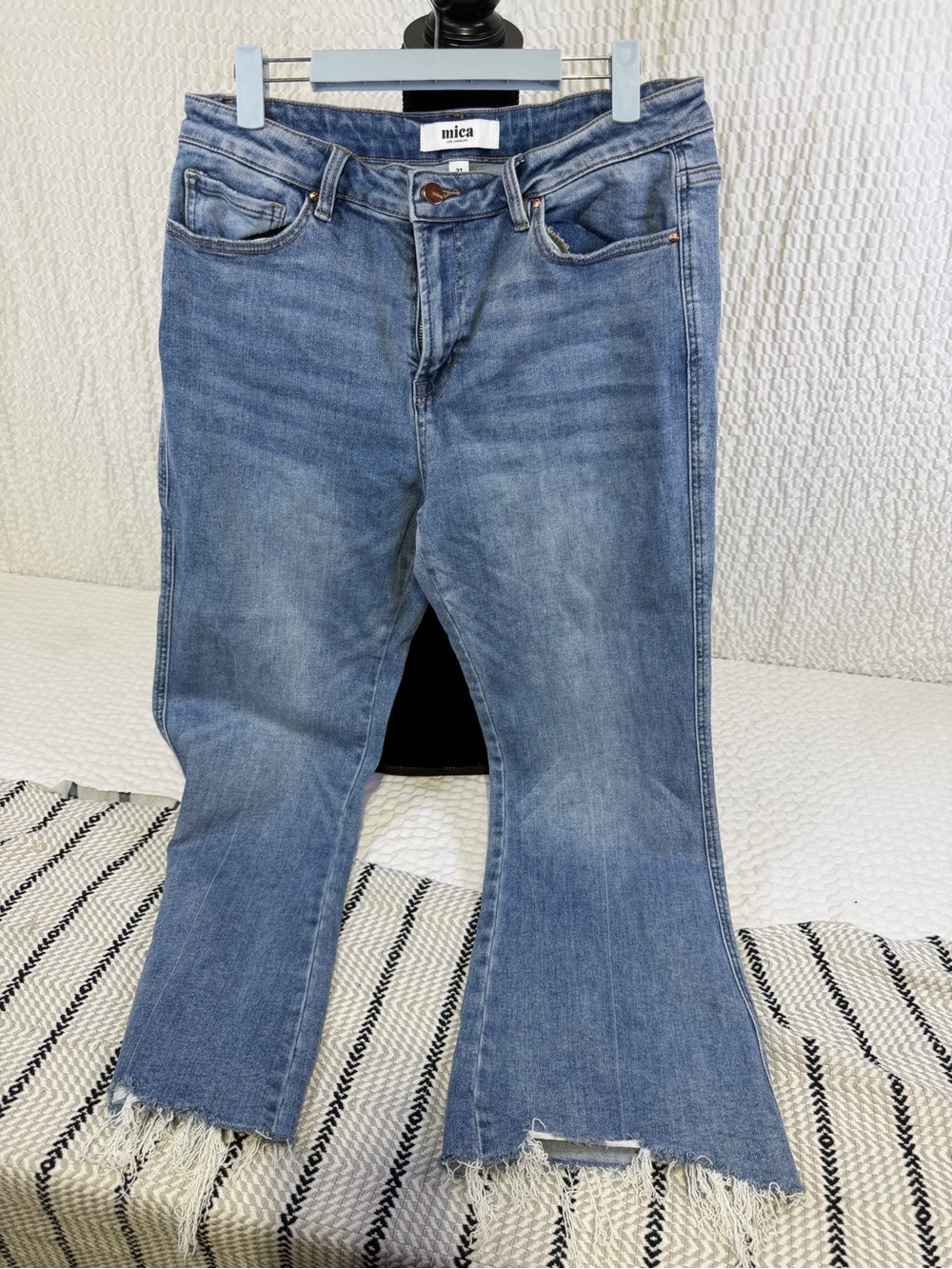 Mica Light Blue Flare Jeans with Raw Hem
